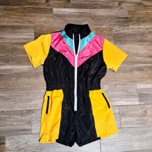 Retro Colorful Zip-Up Track Romper